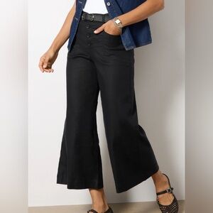 Evereve Linen Cropped Wide Leg Black Pants